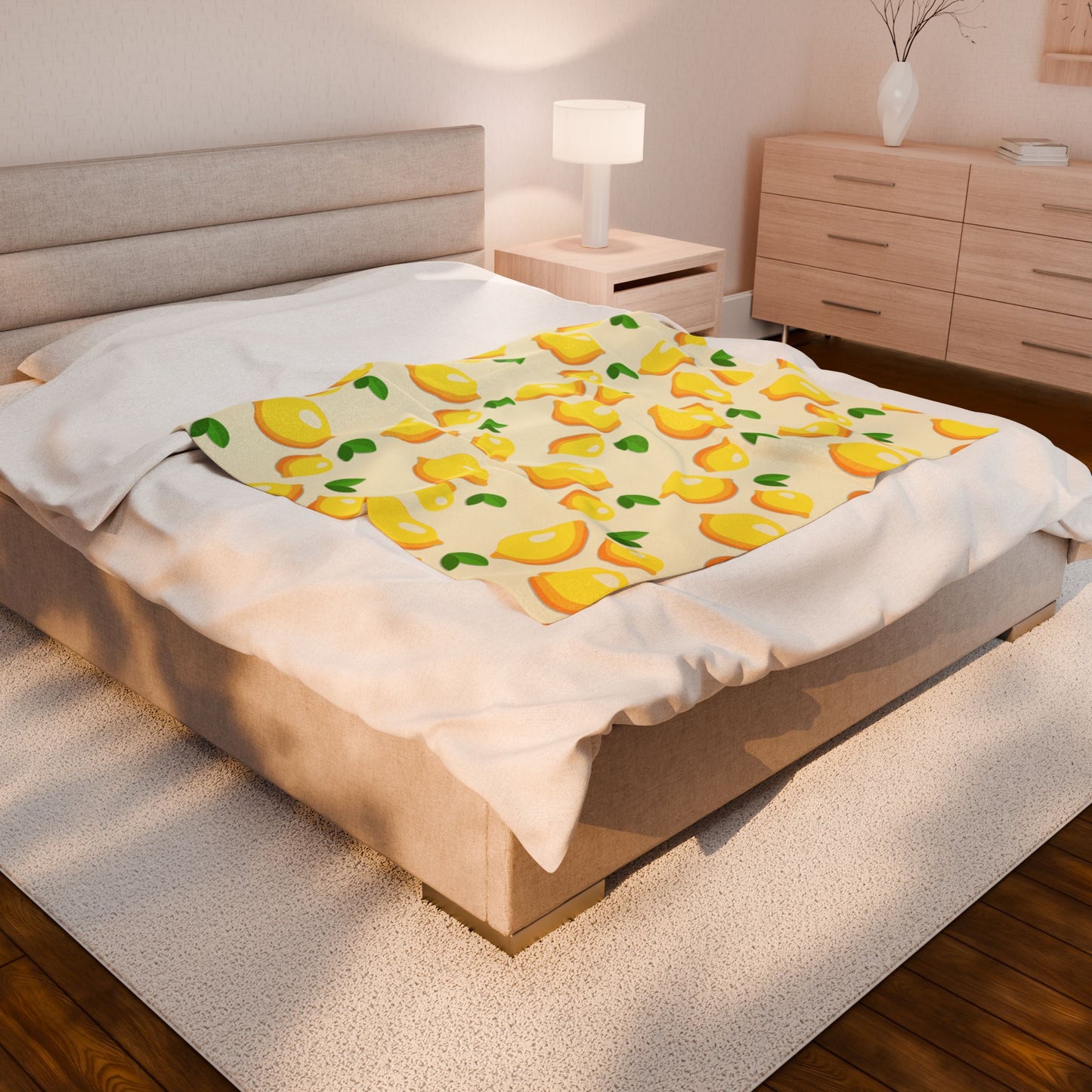 Lemon Pattern Velveteen Plush Blanket – Cozy for Home, Cute Gift