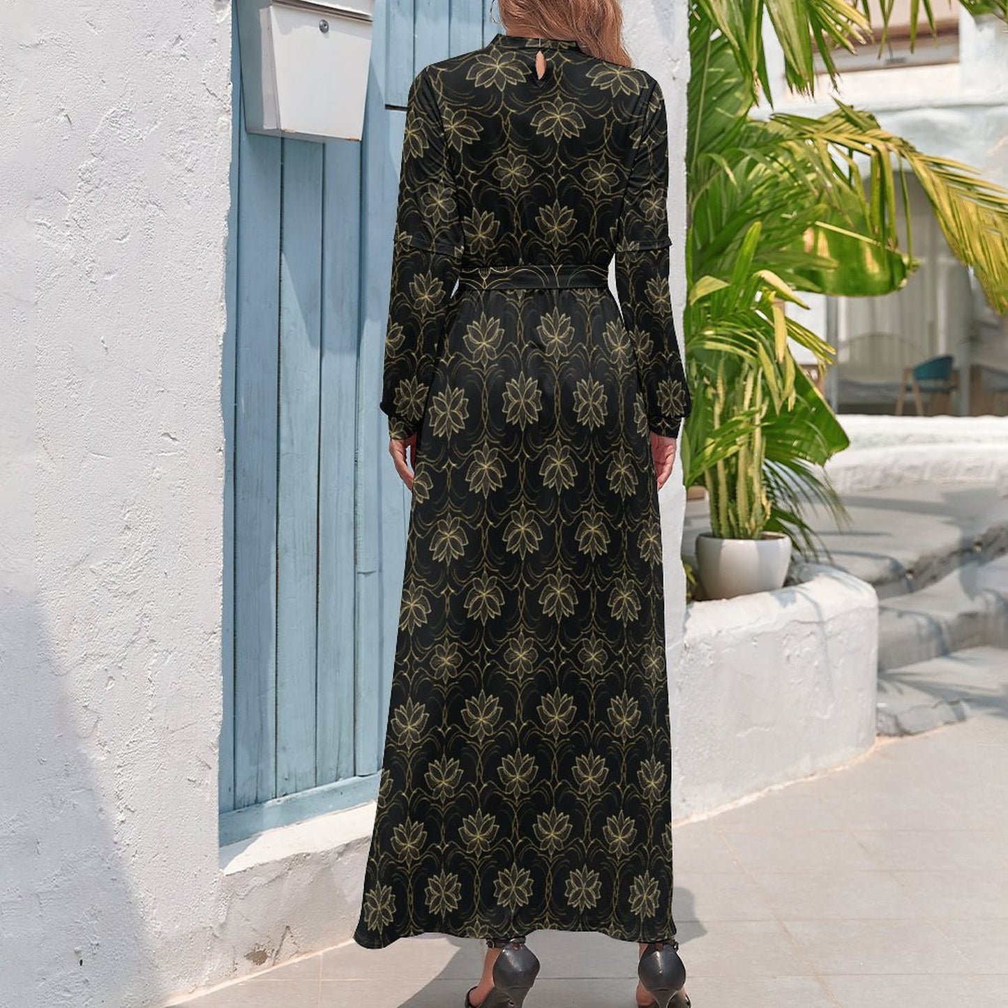 Turtle Neck Long Dress for Women XQ (All-Over Printing)