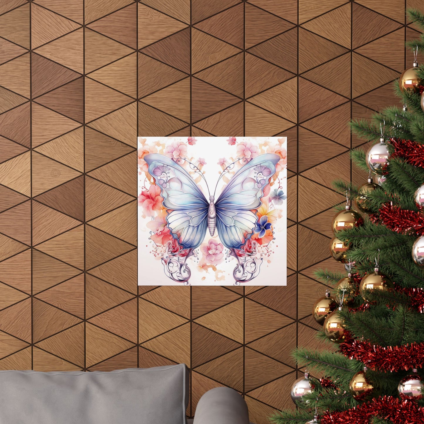 Butterfly Watercolor Wall Poster — Floral Pastel Matte Vertical Print