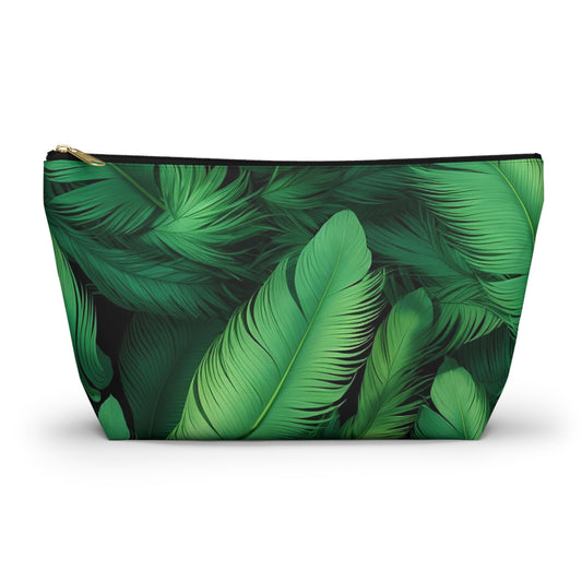 Tropical Leaf Accessory Pouch, Eco-Friendly Makeup Bag, Travel Organizer, Green Floral Pouch, Cute Gift for Nature Lovers