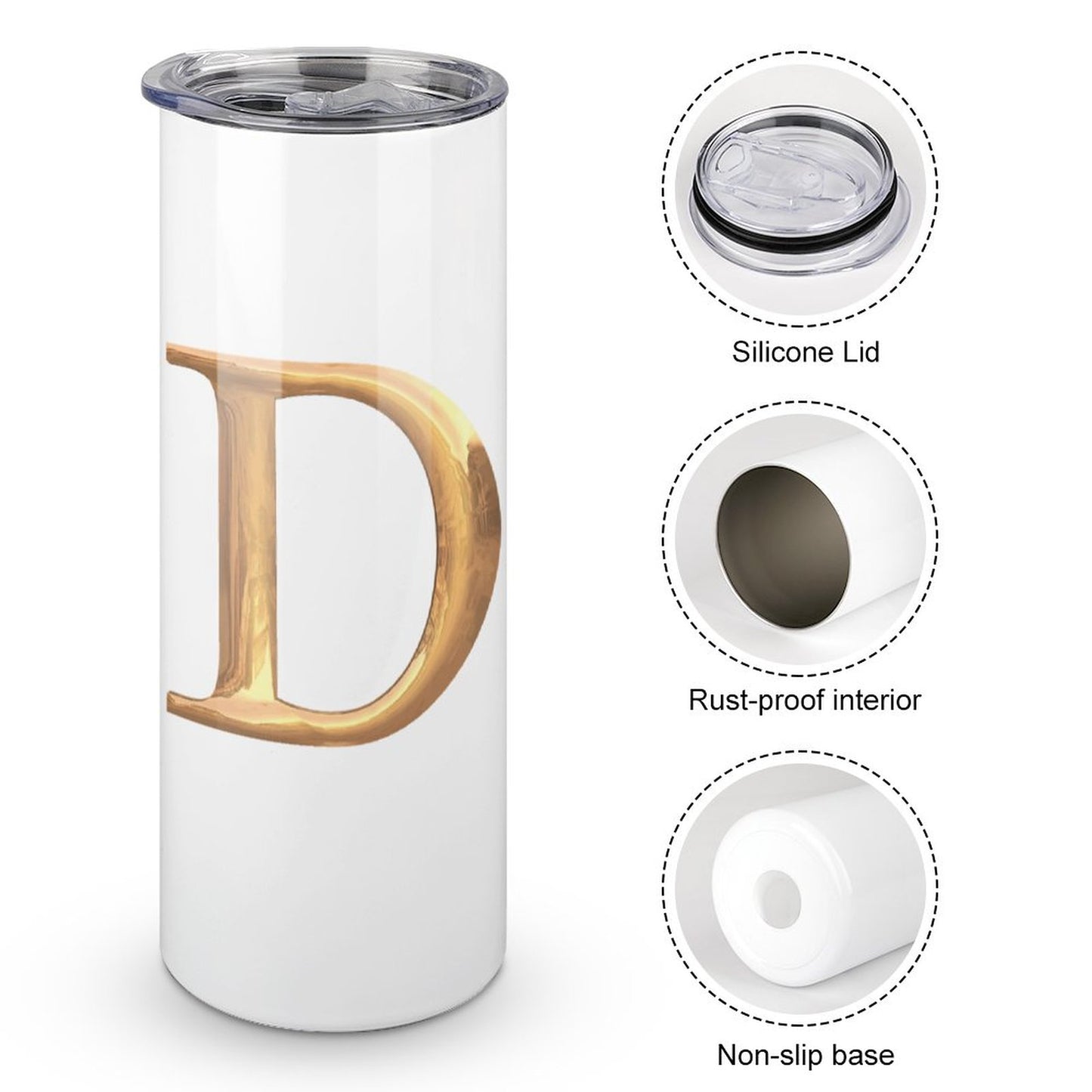 20oz Skinny Stainless Steel Straight Cup-With Lid