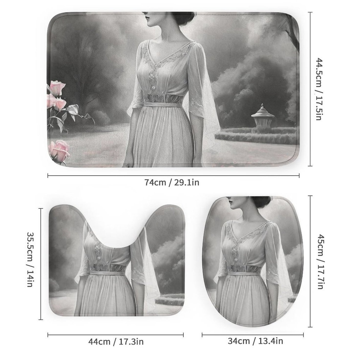 Shower Curtain Set with 3 Rugs