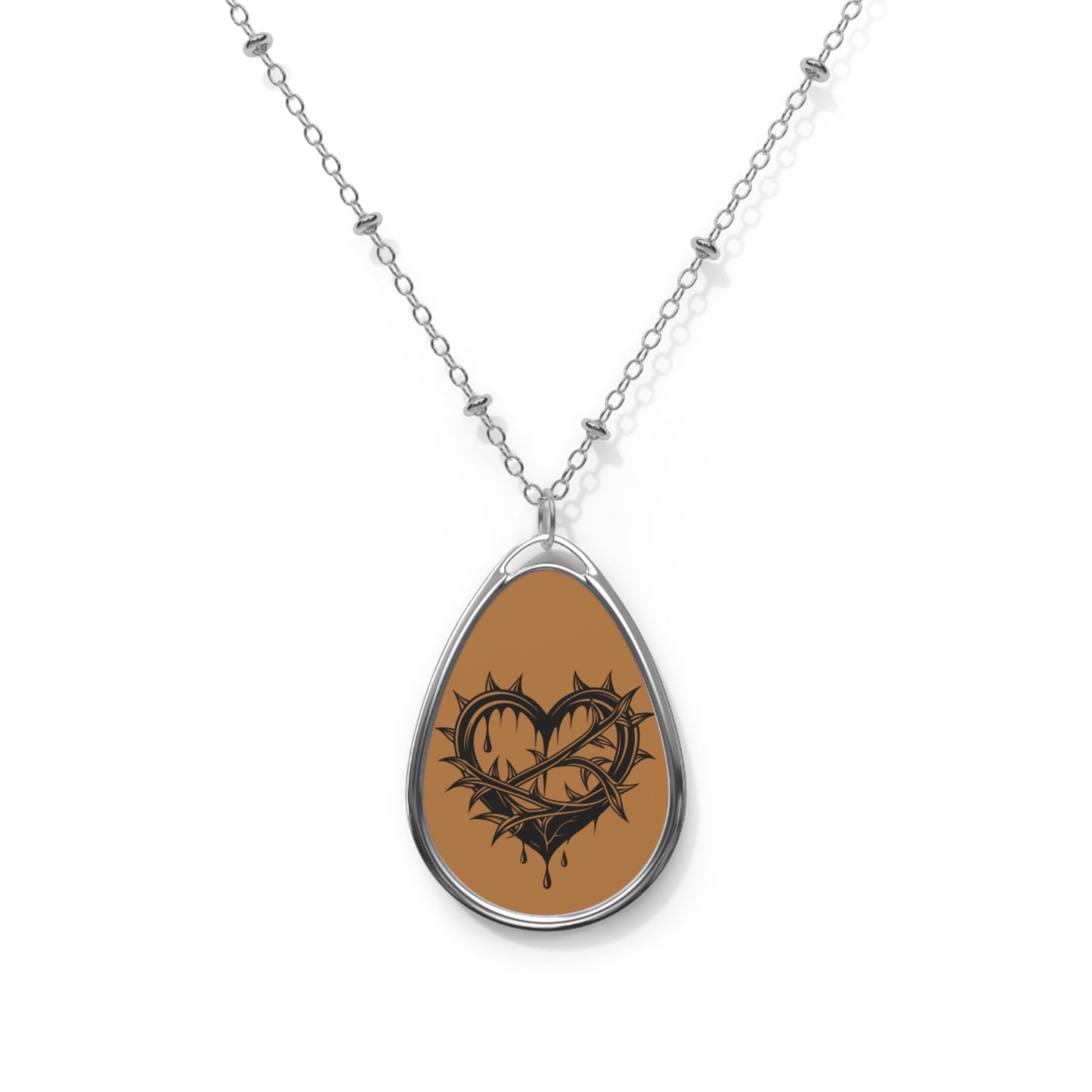 Charming Oval Necklace with Heart Design, Dainty Jewelry, Gift for Her, Bohemian Style, Everyday Wear