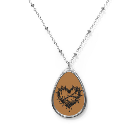Charming Oval Necklace with Heart Design, Dainty Jewelry, Gift for Her, Bohemian Style, Everyday Wear