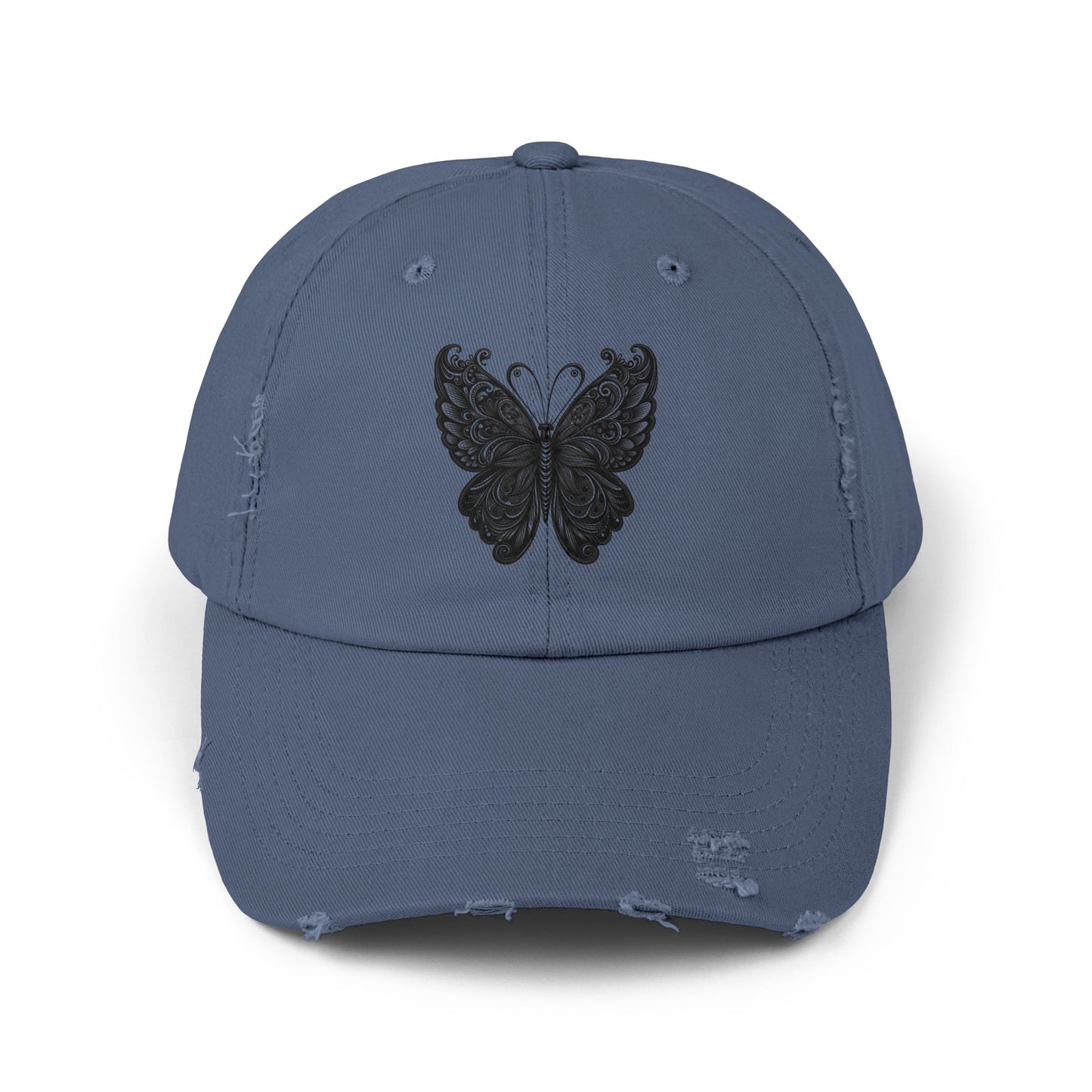 Black Distressed Butterfly Cap | Stylish Unisex Hat for Everyday Wear, Perfect Gift for Birthdays, Fashion Statement