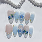 Blueberry Breeze: "Azure Berry Bloom" – Almond Press-On Nails