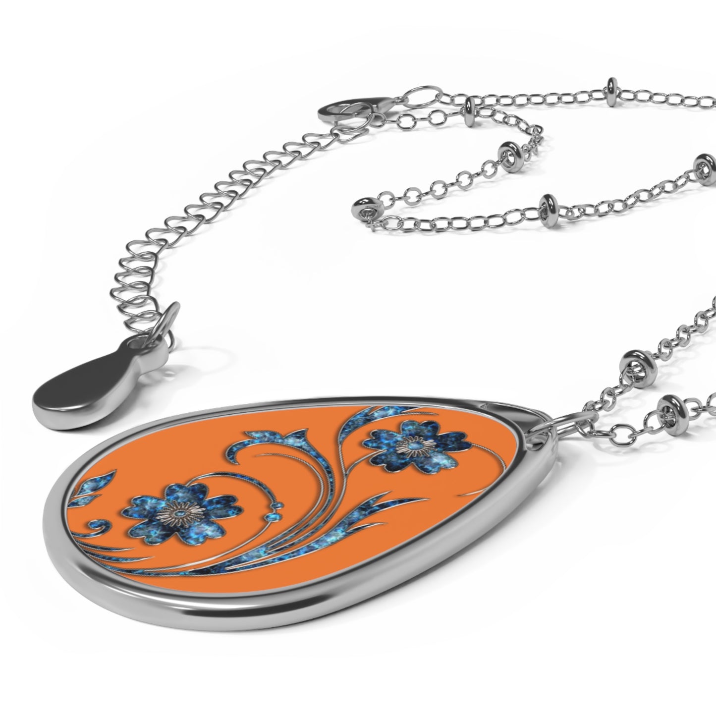 Bohemian Floral Oval Necklace, Stylish Pendant for Everyday Wear