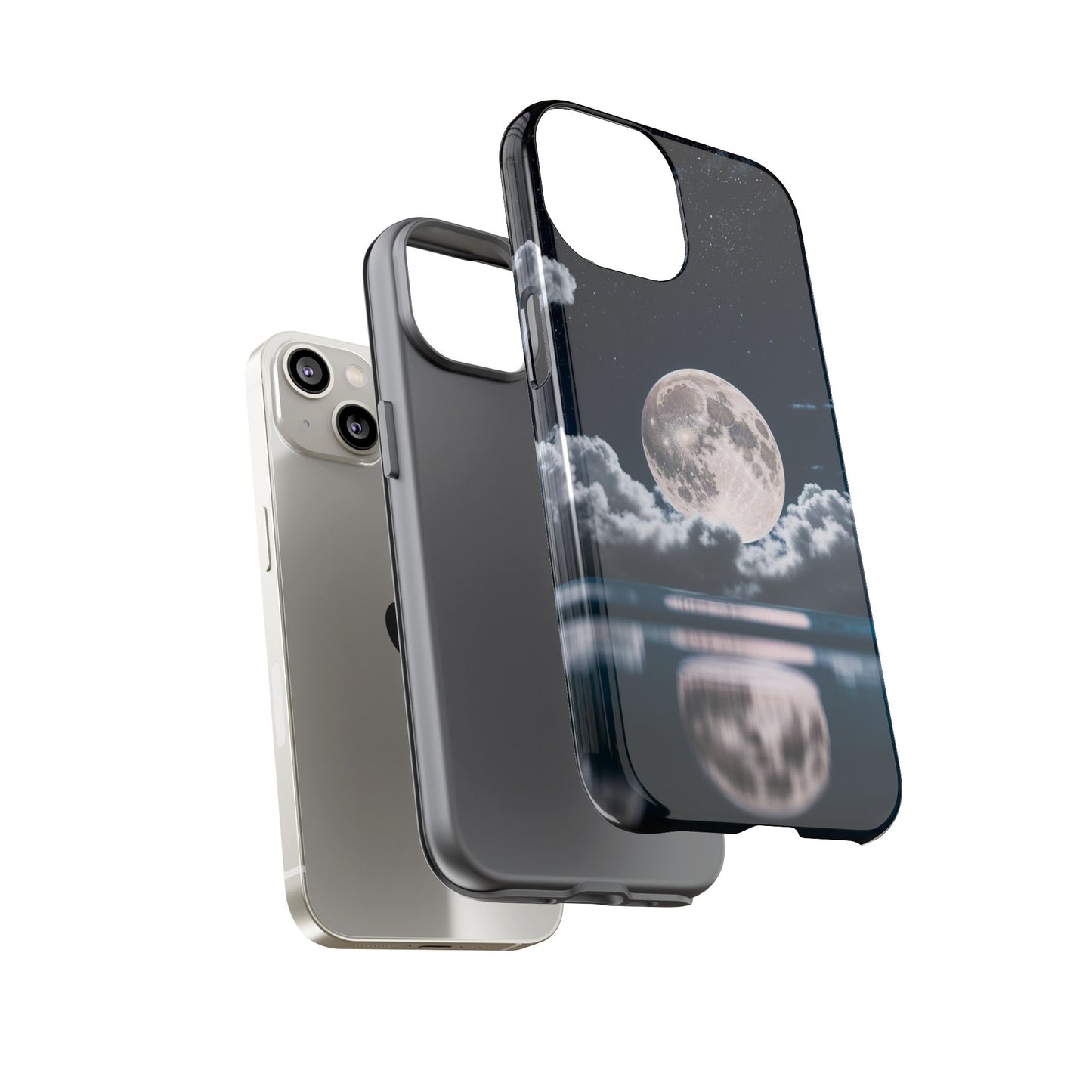 Moonlit Reflection Phone Case — Night Sky Moon & Clouds Tough Case