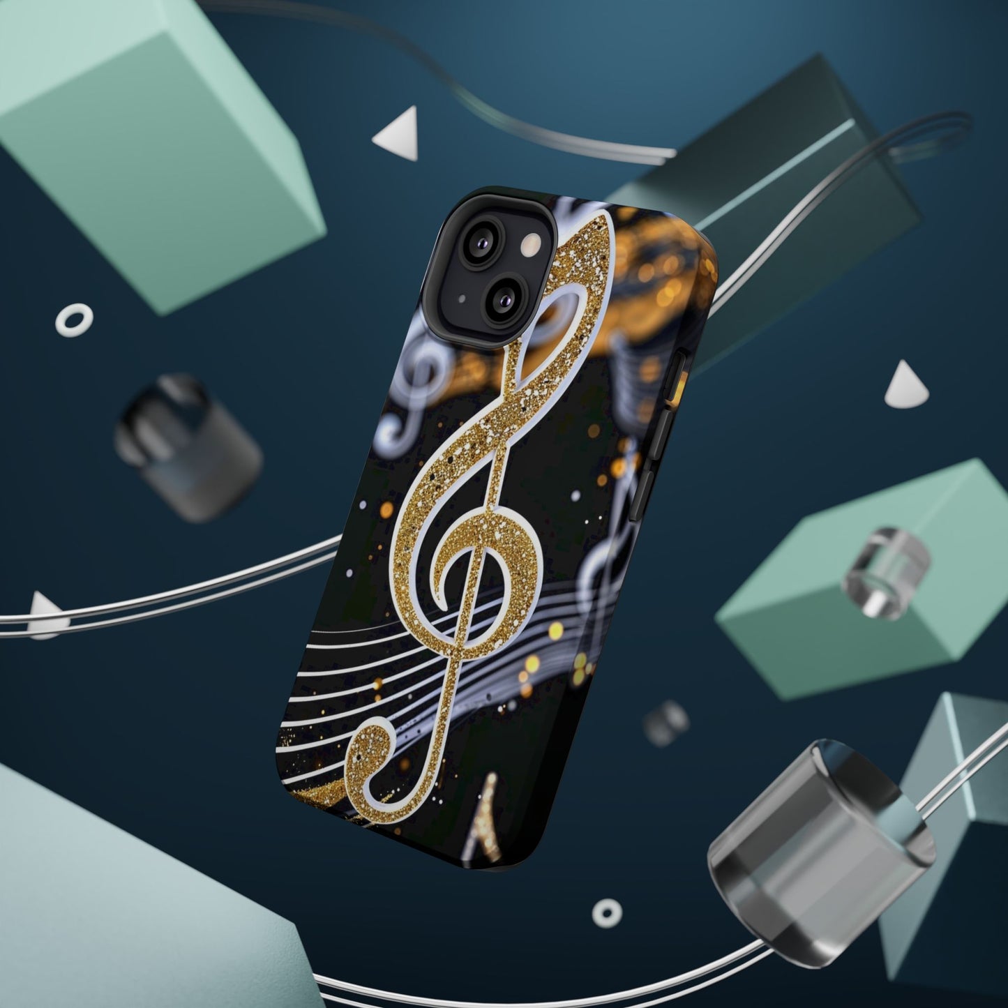 Music Notes Magnetic Impact-Resistant Phone Case — Gold Treble Clef Design