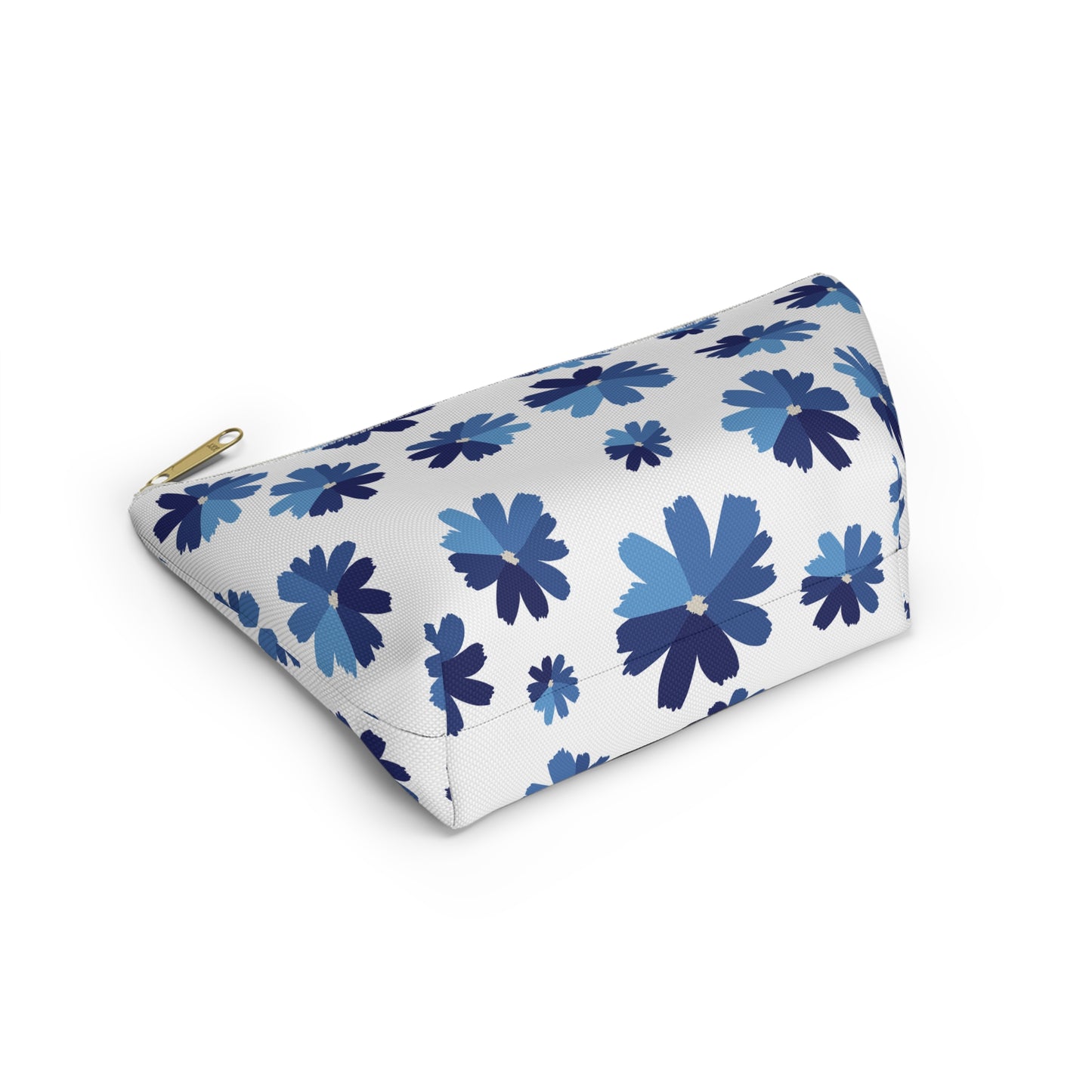 Blue Floral Accessory Pouch for Organizing Essentials, Cosmetic Bag, Travel Makeup Pouch, Gift Idea for Flower Lovers, Eco-Friendly