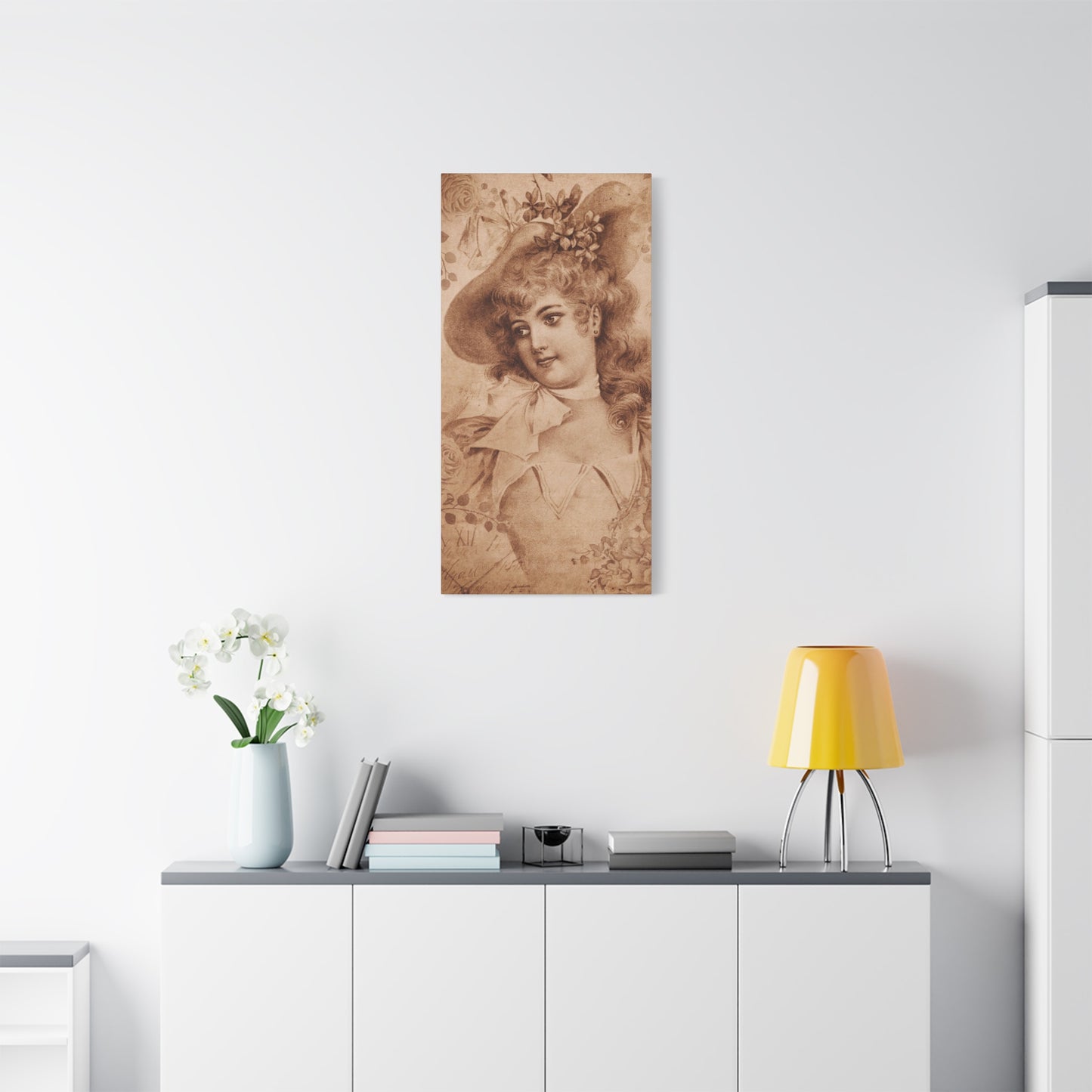 Vintage Sepia Portrait Canvas — Romantic Victorian Lady Matte Wall Art
