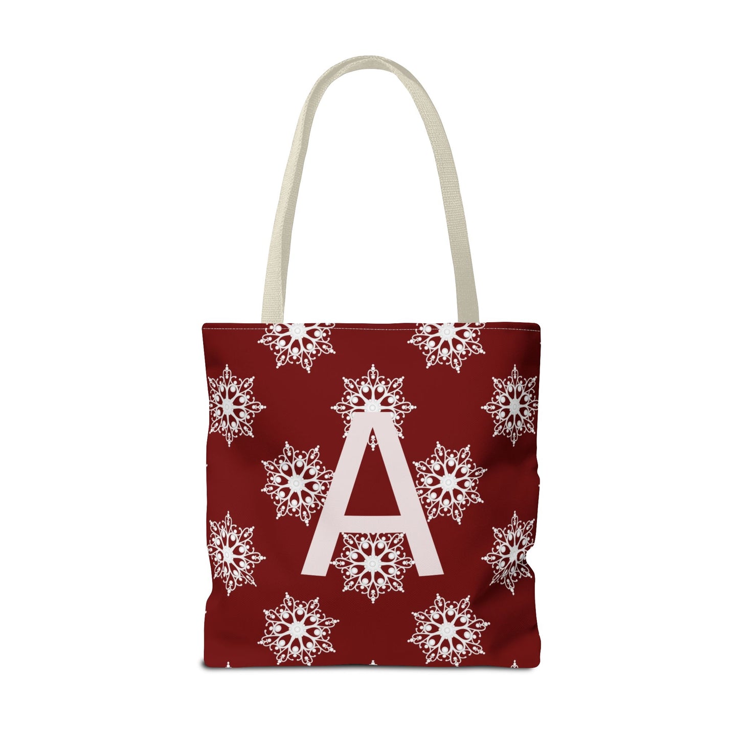 Monogram A Snowflake Tote Bag — Personalized Holiday AOP Tote