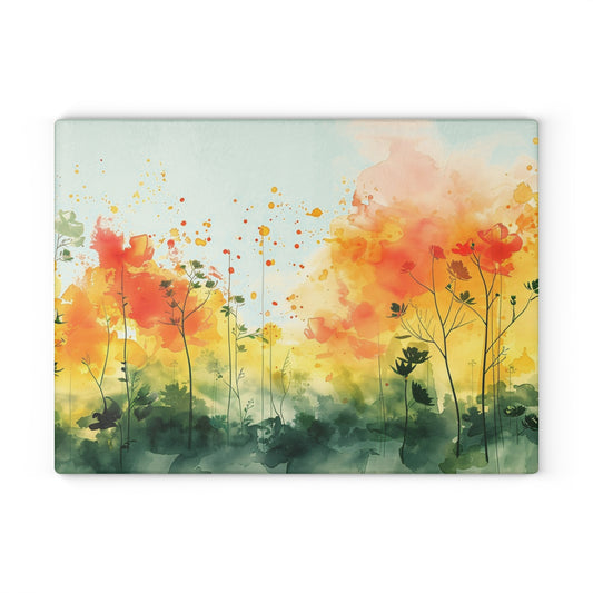 Vibrant Floral Glass Cutting Board