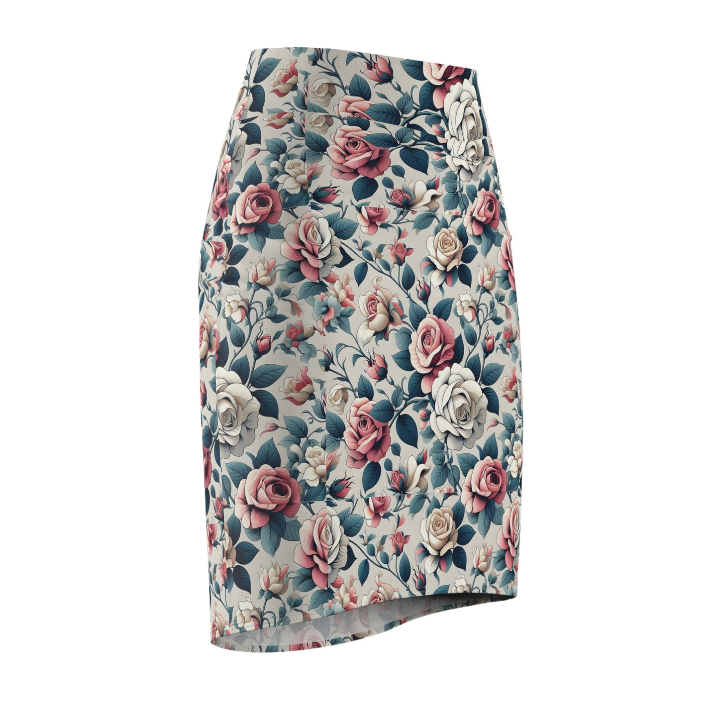 Floral Vintage Rose Pencil Skirt — Pastel All-Over Print