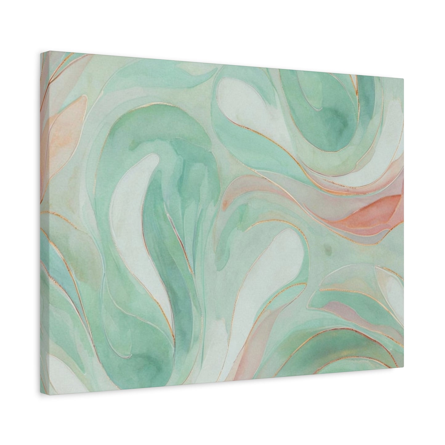 Abstract Green Marble Canvas Print — Teal & Coral Swirl Wall Art