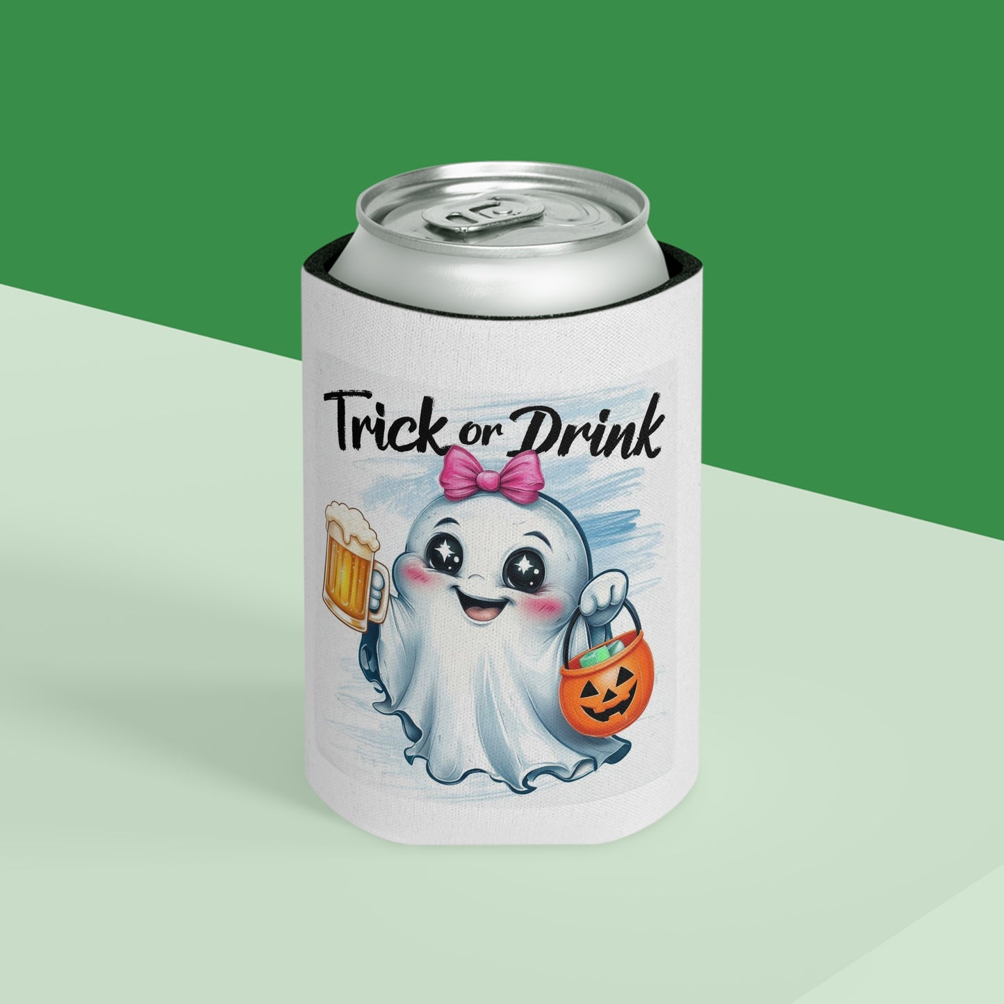 Cute Ghost Can Cooler, Halloween Drink Holder, Trick or Treat Beverage Insulator, Funny Party Favor, Unique Gift Idea