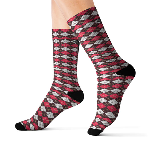 Plaid Pattern Socks - Cozy Gift, Casual Wear, Winter Fashion, Holiday Gifts, Sublimation Socks