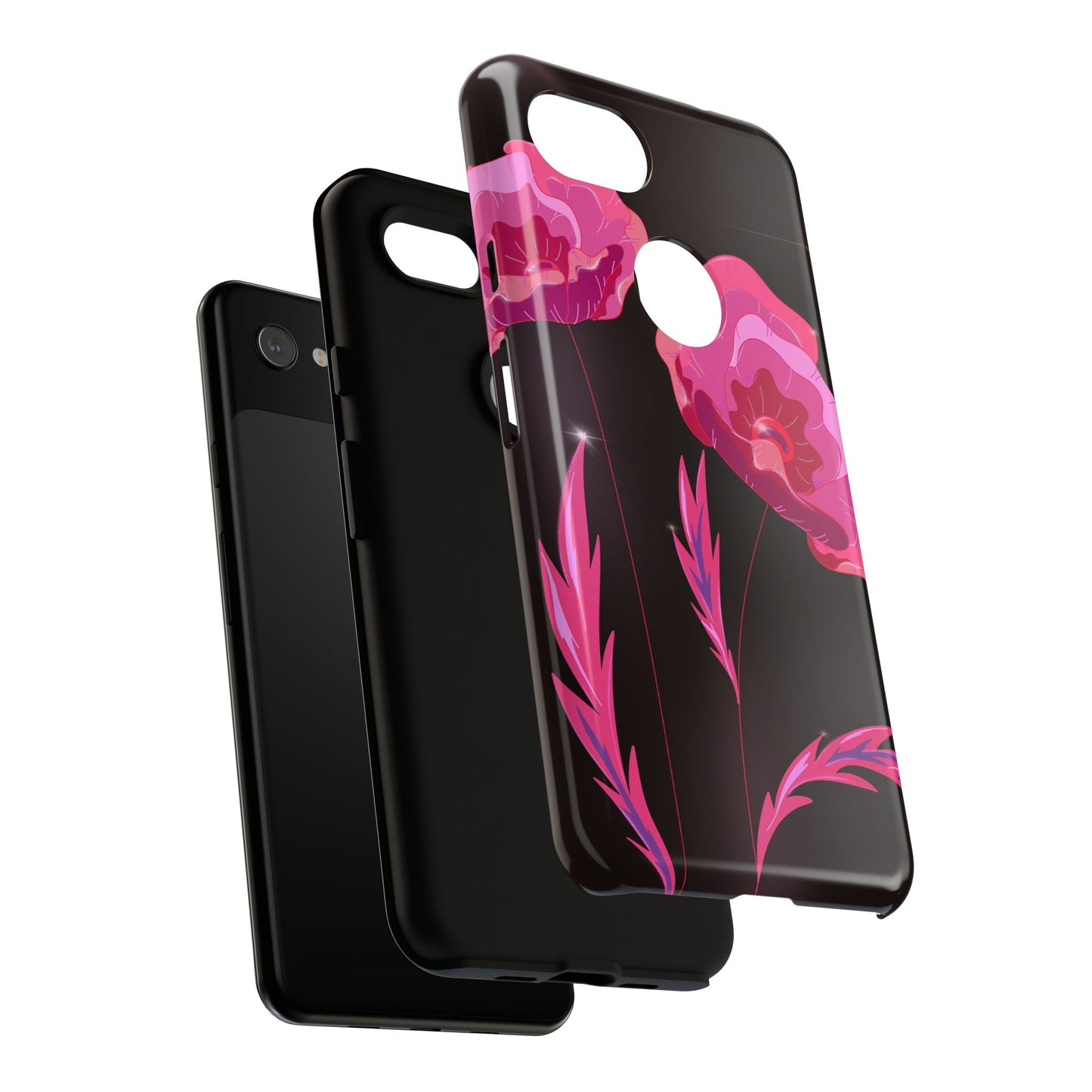 Floral iPhone Case | Tough Cases with Pink Poppy Design, Elegant Flower Phone Cover, Gift for Her, Spring Accessories, Chic Tech
