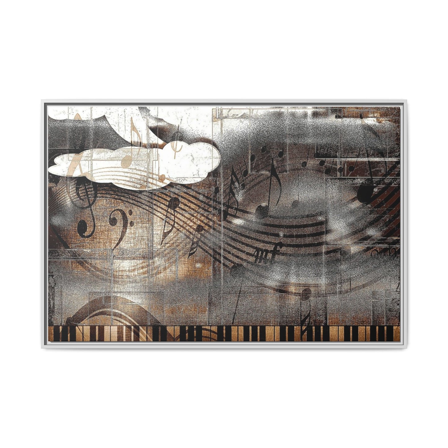 Framed Music Notes Canvas Print — Abstract Vintage Piano & Sheet Music Wall Art
