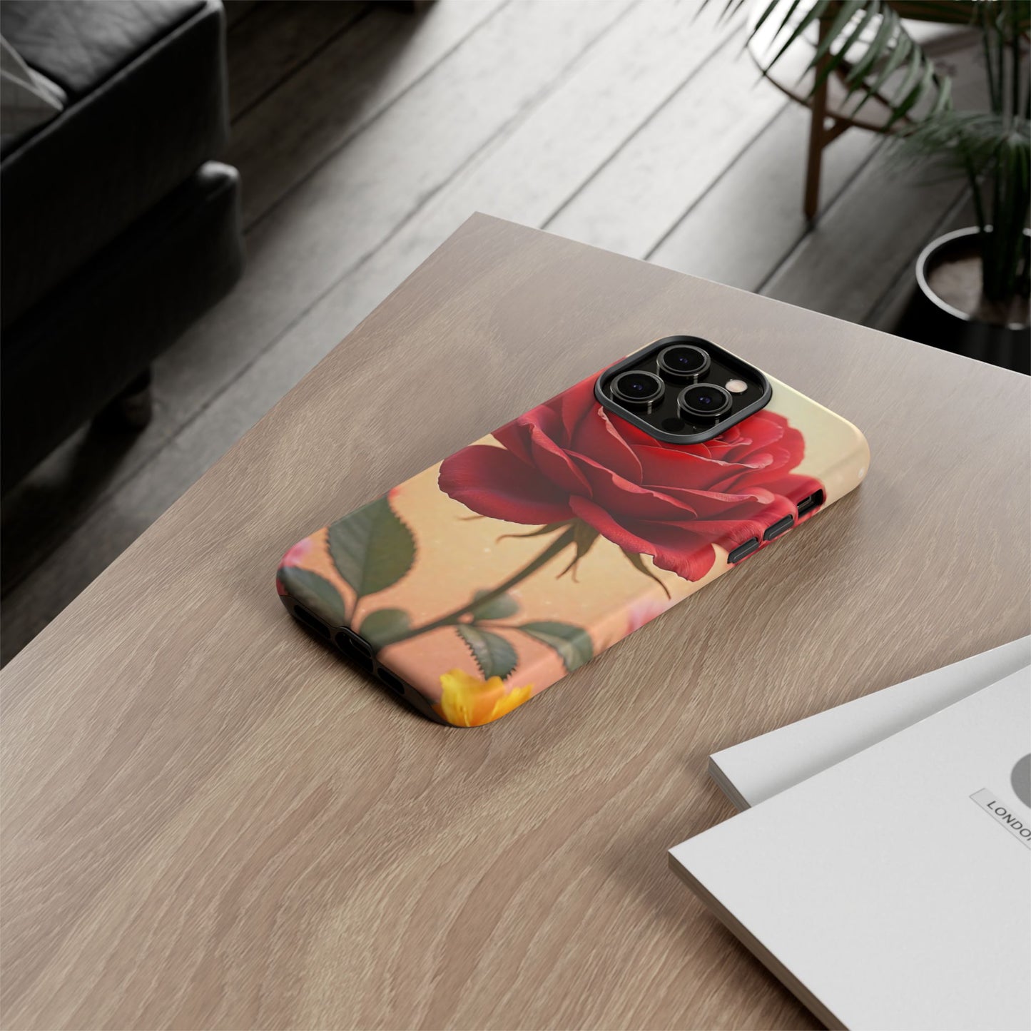 Floral Phone Case with Red Rose Design, Tough Phone Cover, Flower Print, Gift for Her, Stylish Accessory, Floral Aesthetic