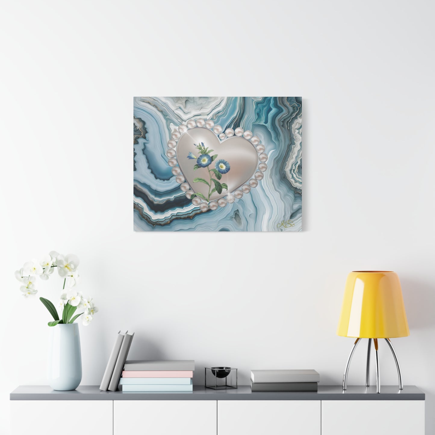 Elegant Floral Heart Canvas Wall Art, Modern Home Decor, Gift for Her