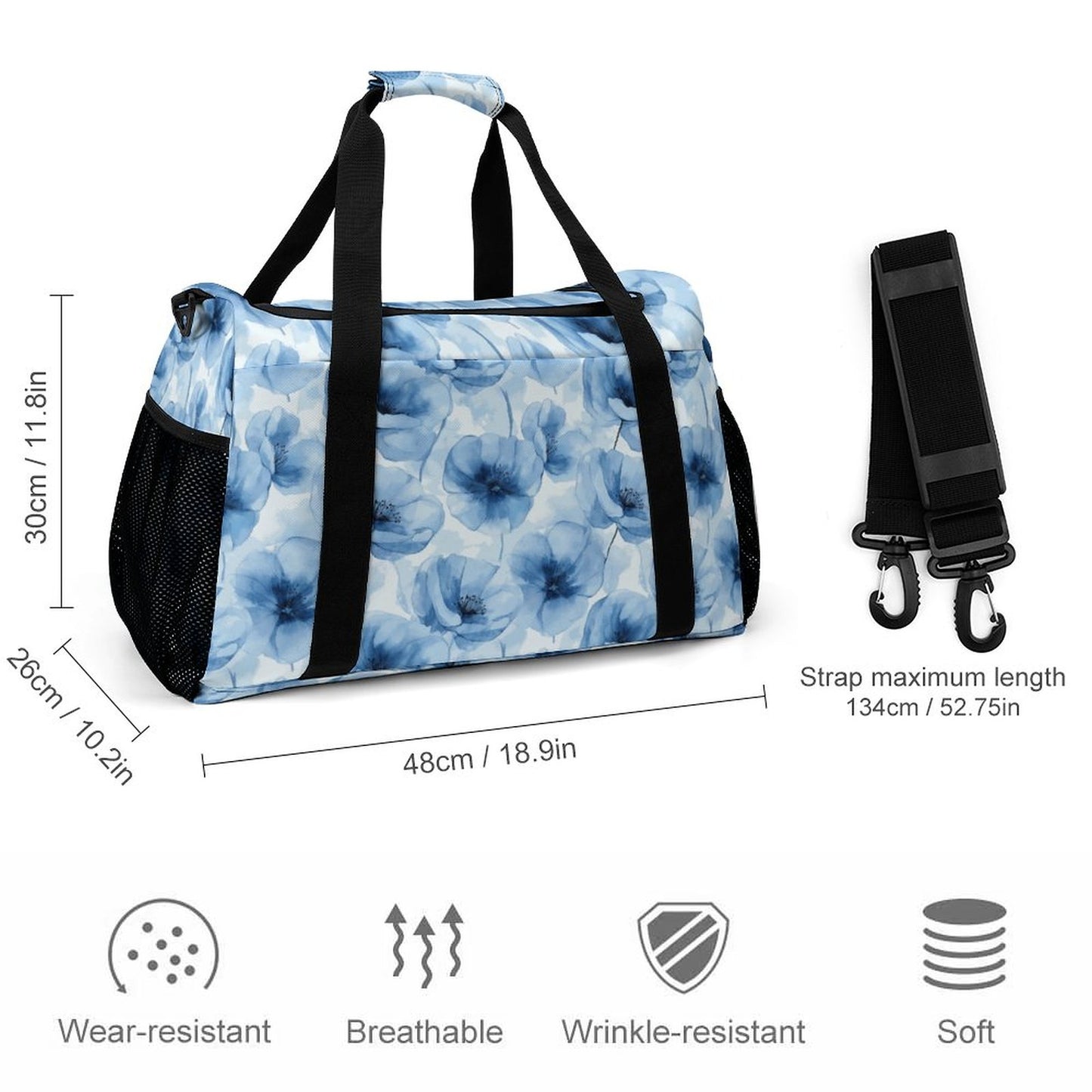 Travel Duffel Bag Blue Flowers