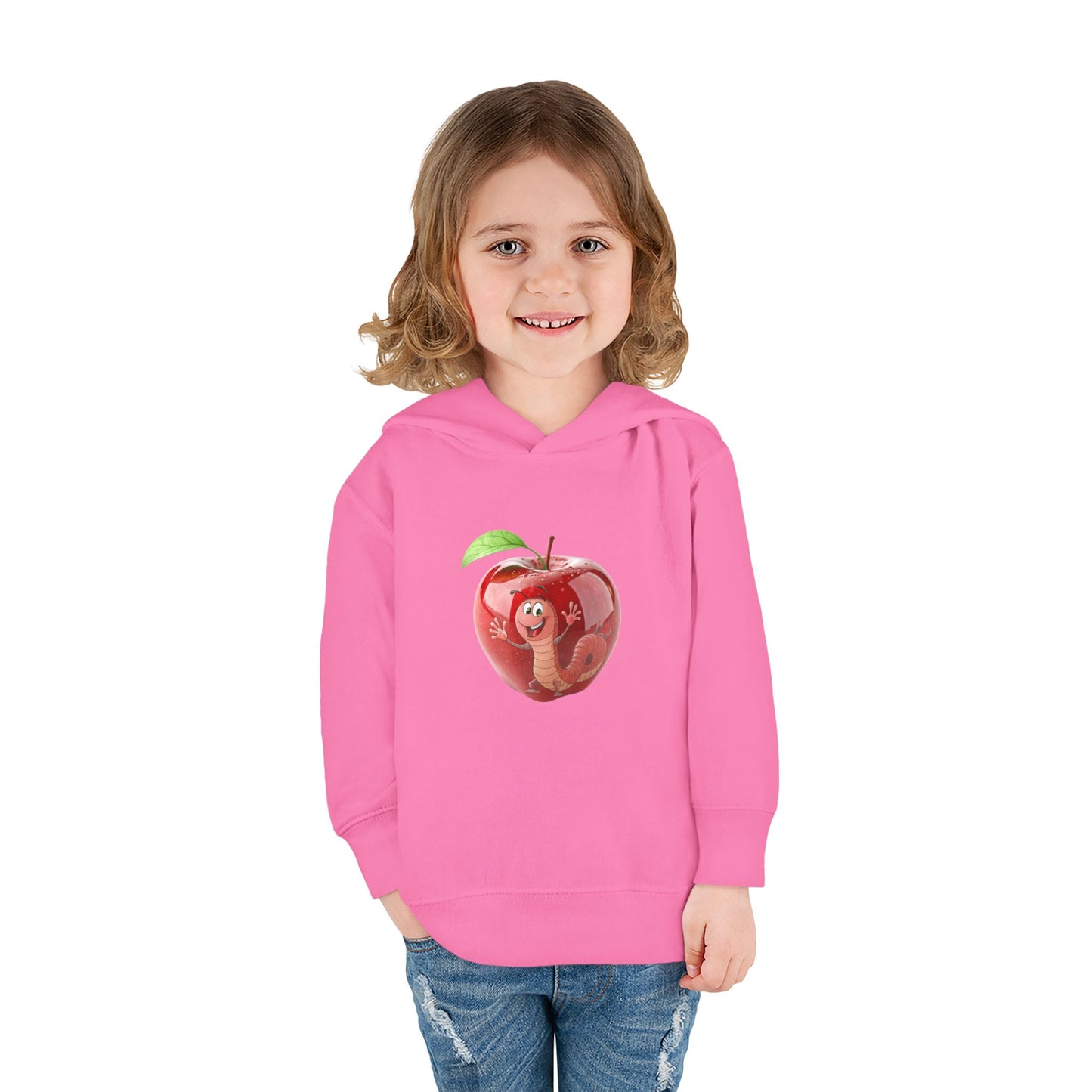 Cute Apple Toddler Pullover Fleece Hoodie - Cozy, Fun, Playful Kidswear, Perfect Gift for Birthdays, Play Dates, or Fall Outings