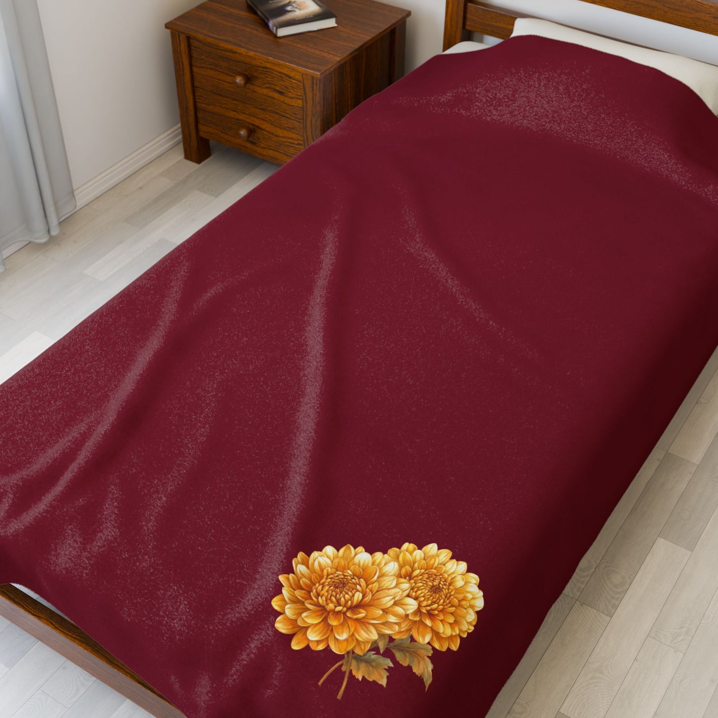 Cozy Velveteen Plush Blanket with Floral Design, Soft Throw Blanket for Home, Wedding Gift, Autumn Decor, Personalized Gift