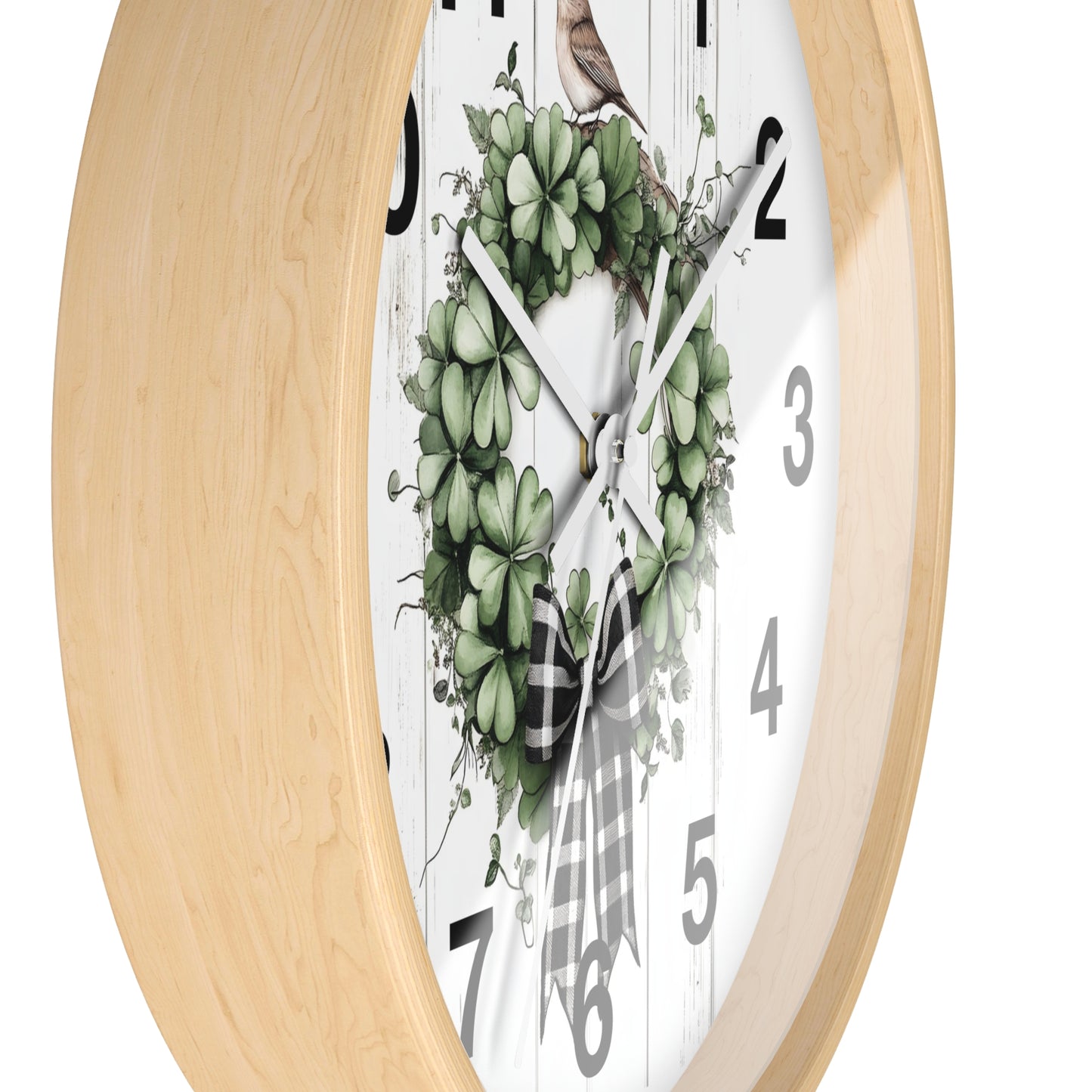 Charming Wreath Wall Clock | Rustic Decor, Bird Lover Gift, Spring Theme, Home Accent, Clovers & Bow