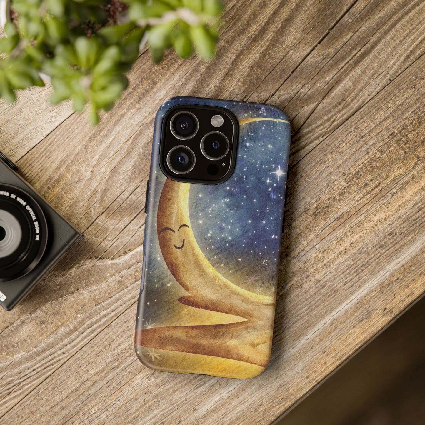 Moonlit Smile Phone Case — Starry Night Crescent Moon iPhone Cover