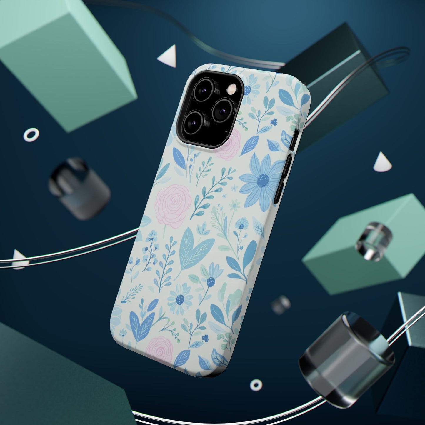 Floral Pastel Magnetic Impact Phone Case — Blue & Pink Botanical Design