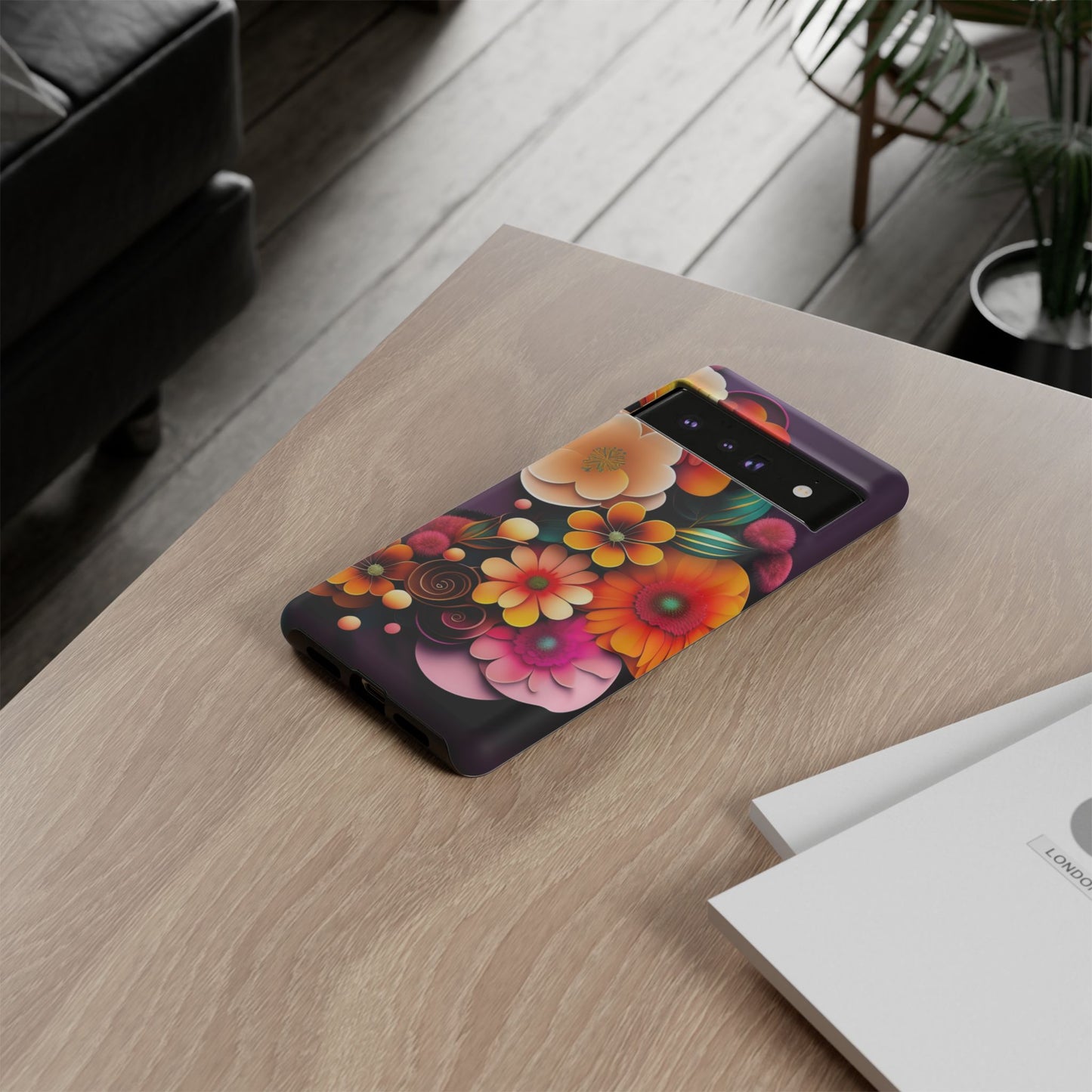 Floral Burst Tough Phone Case — Colorful Retro Flowers Protective Cover