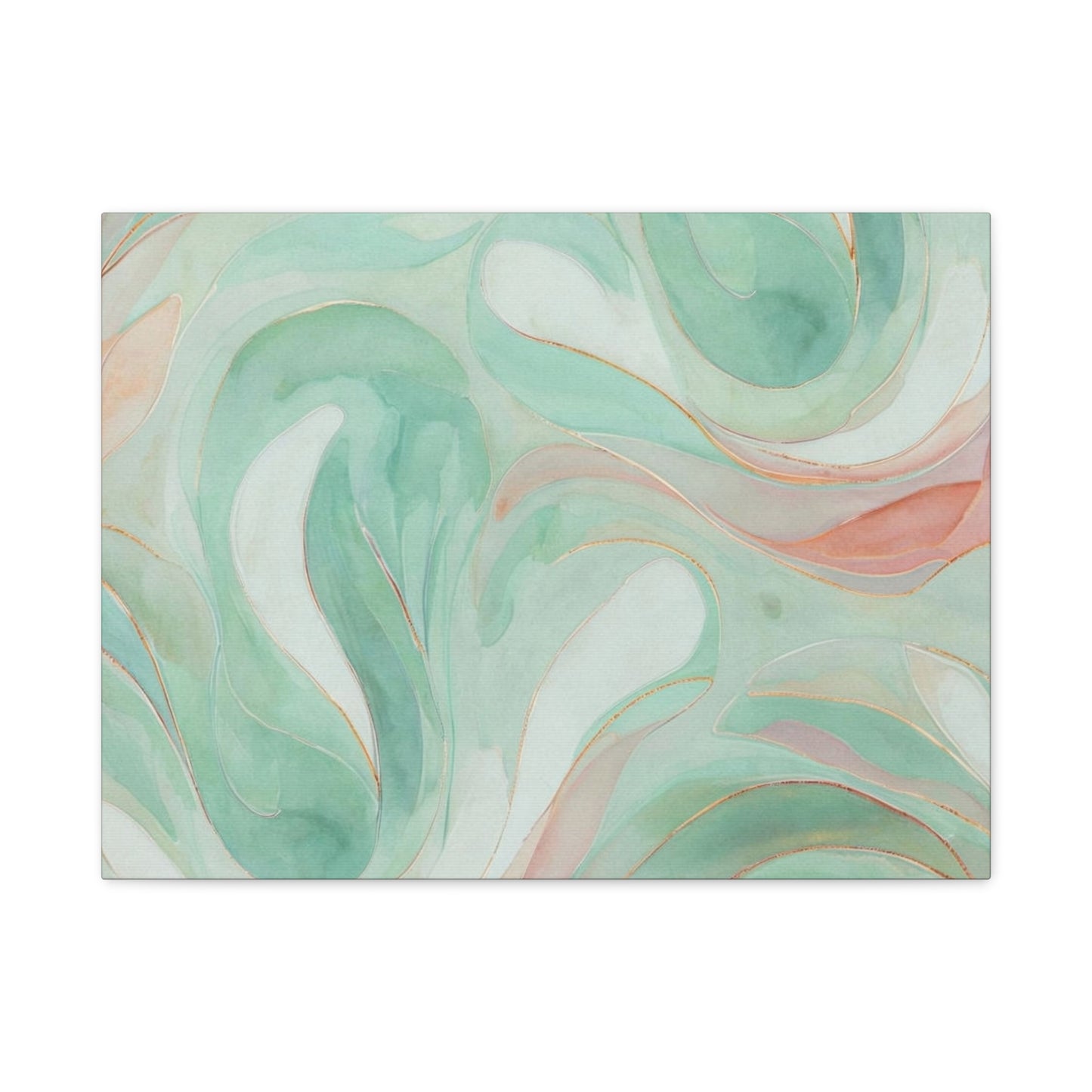Abstract Green Marble Canvas Print — Teal & Coral Swirl Wall Art