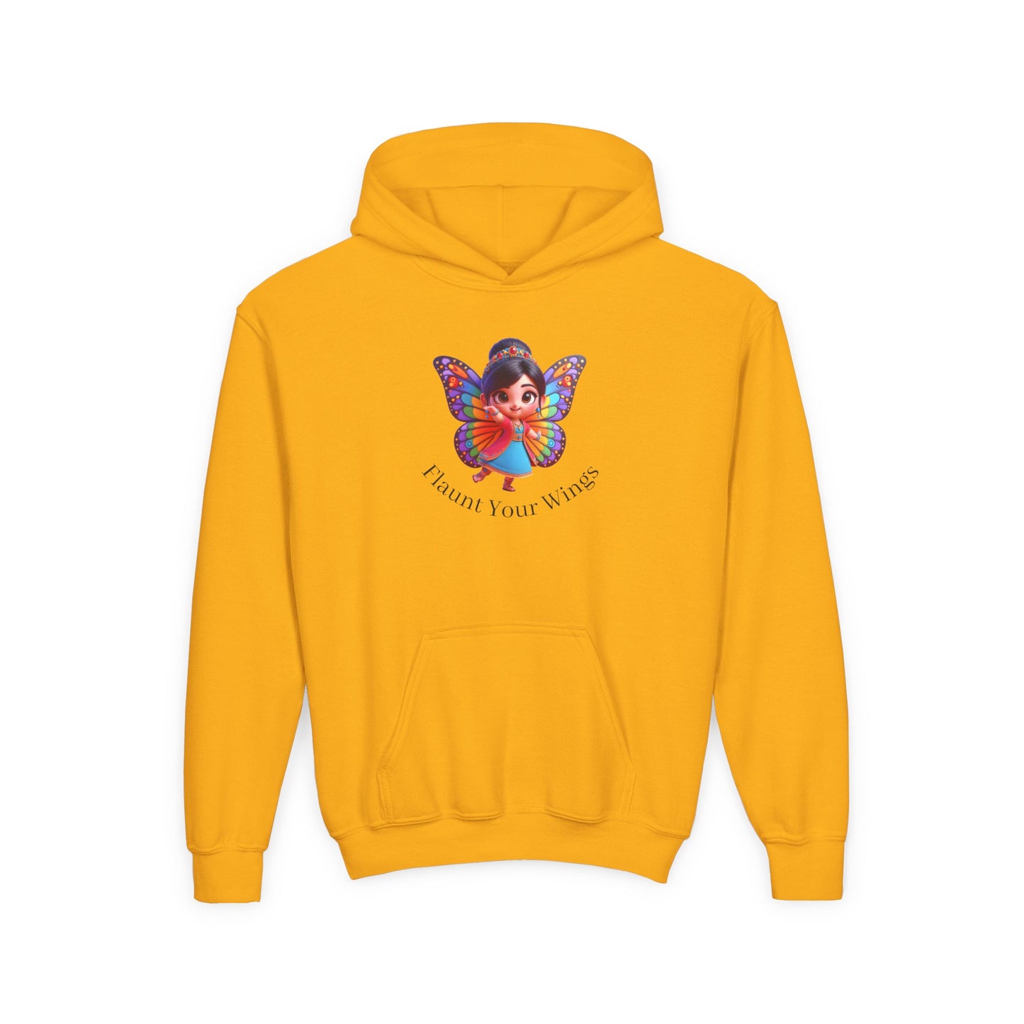 Inspirational Youth Hoodie - "Flaunt Your Wings", Cozy Sweatshirt, Gift for Teens, Motivational Apparel, Butterfly Design