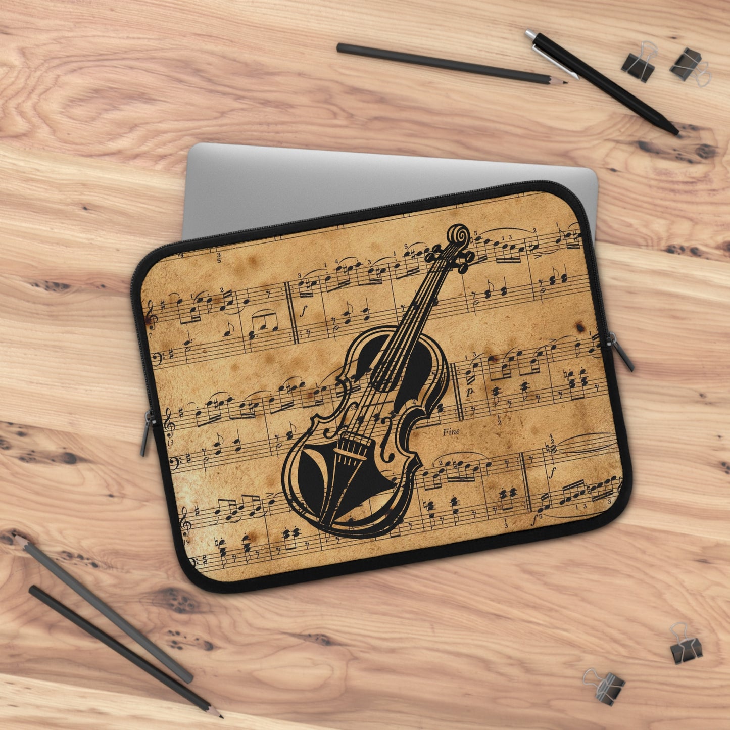 Vintage Music Laptop Sleeve with Violin Design, Music Lover Gift, Geeky Accessory, Musician Laptop Case, Unique Tech Sleeve