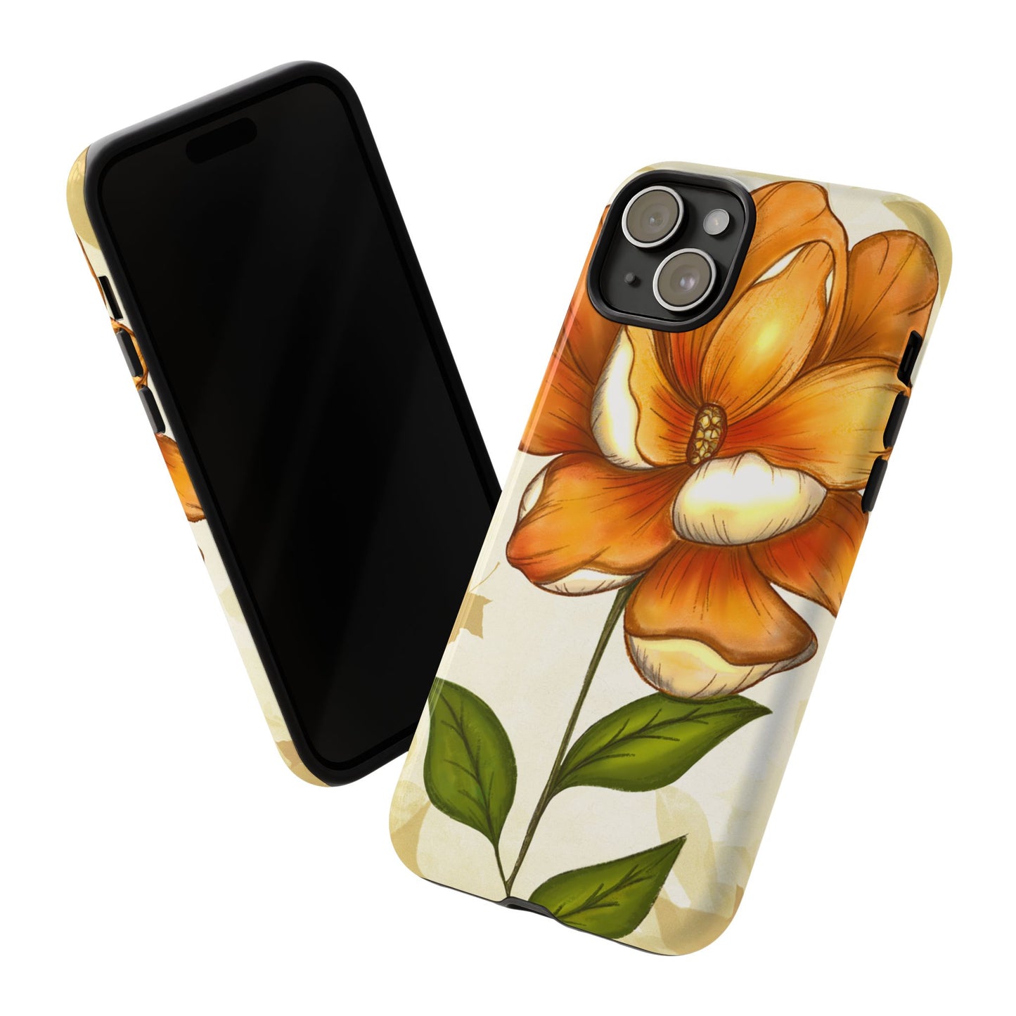 Floral Phone Case with Orange Flower Design, Tough Phone Cover, Floral Gift, Stylish Tech Accessory, Nature Lovers, Spring Vibes