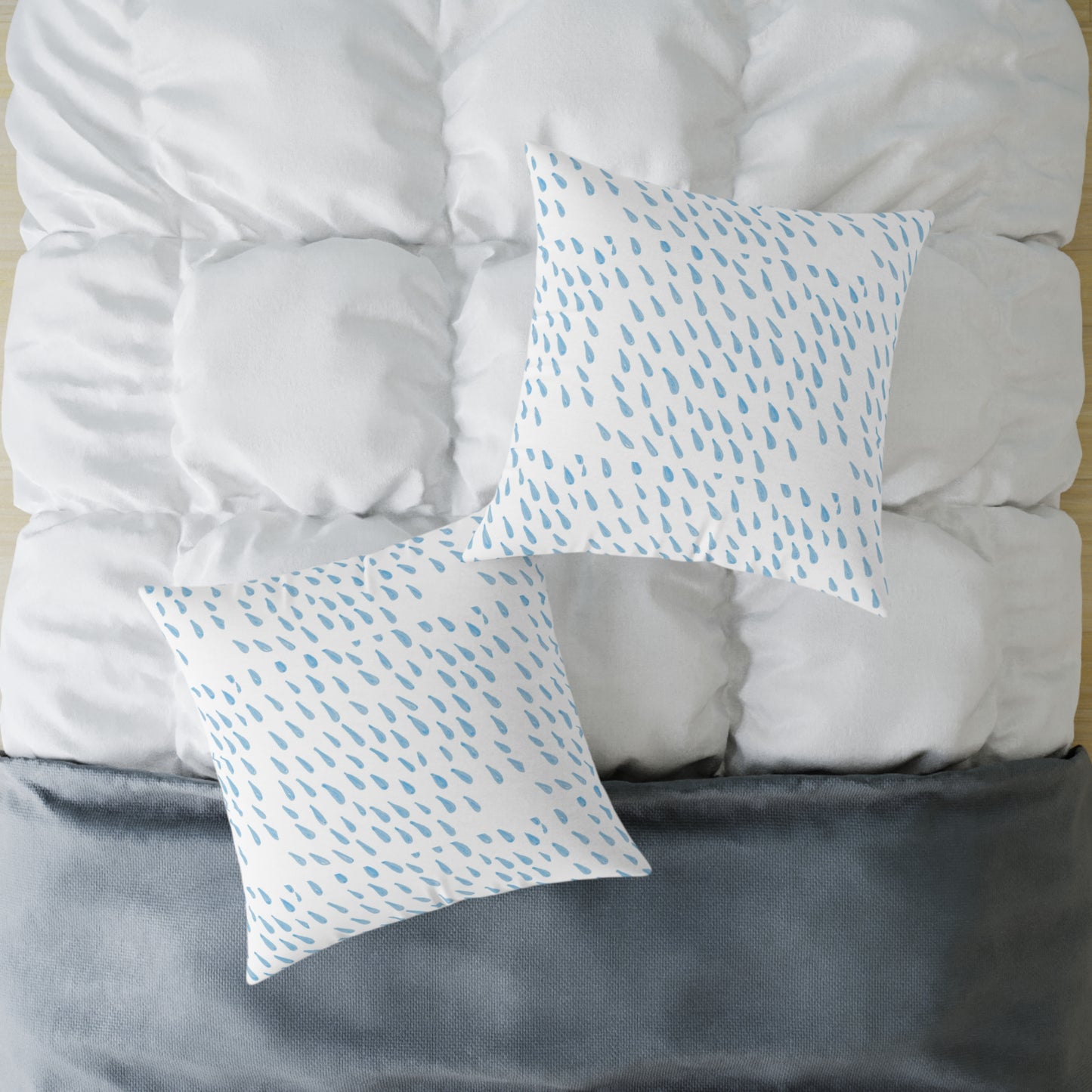 Blue Raindrop Pattern Square Pillow — Minimal Coastal Decorative Throw Pillow