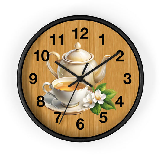Tea Time Wall Clock, Rustic Kitchen Decor, Gift for Tea Lovers, Home Office Accent, Floral Design
