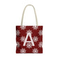 Monogram A Snowflake Tote Bag — Personalized Holiday AOP Tote