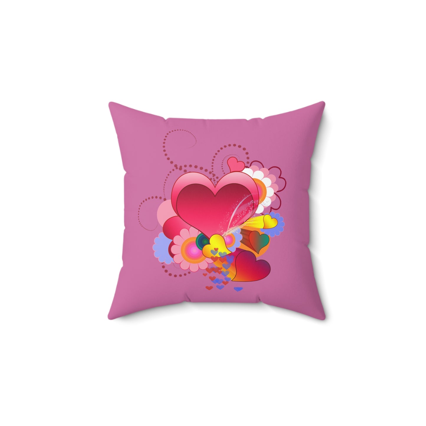 Pink Heart Bouquet Pillow — Romantic Floral Valentine Decorative Throw Pillow