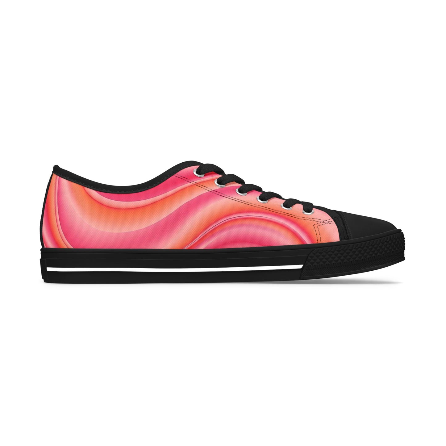 Women's Low Top Sneakers — Pink Retro Wave Swirl Casual Canvas Shoes