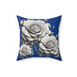 Elegant Floral Rose Pillow Cover, Home Decor Cushion, Gift for Her, Blue and White Style, Cozy Living Room Accent