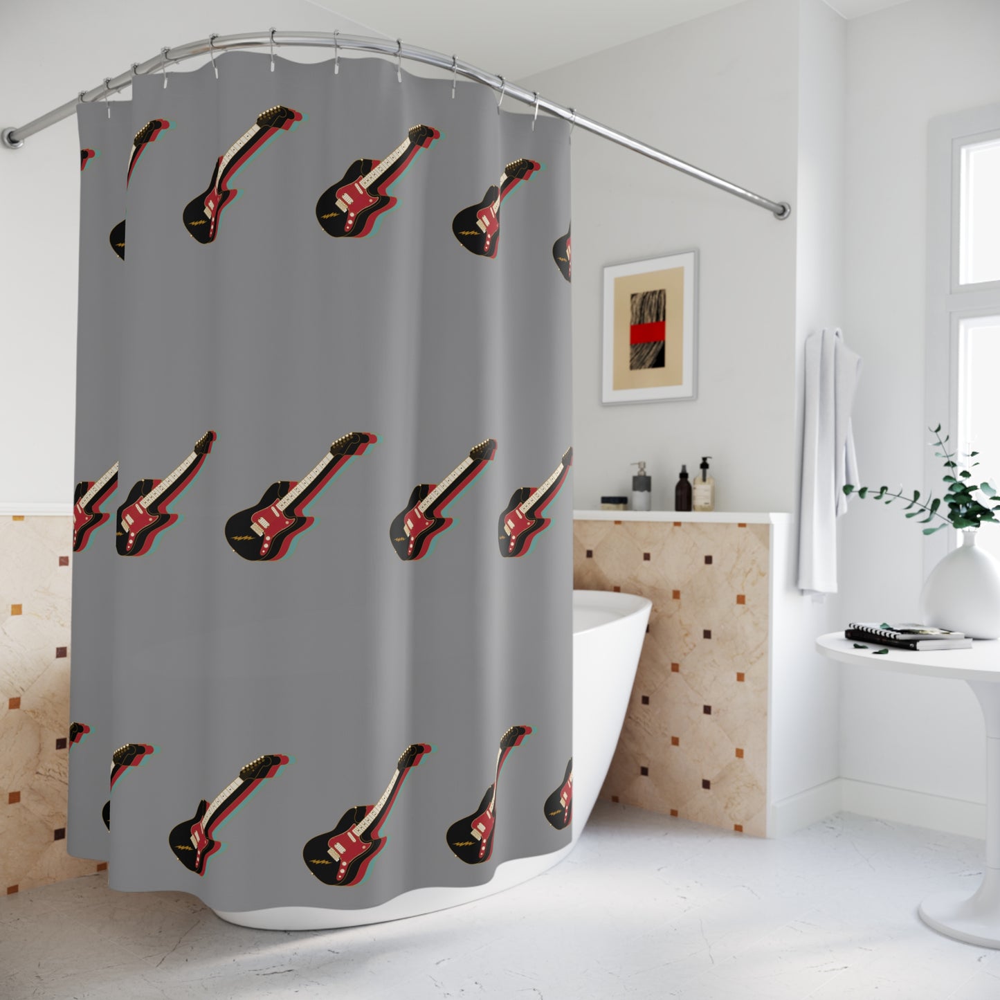 Rock & Roll Guitar Shower Curtain, Music Decor, Bathroom Accessories, Gift for Musicians, Fun Bathroom Vibe, Unique Shower Curtain