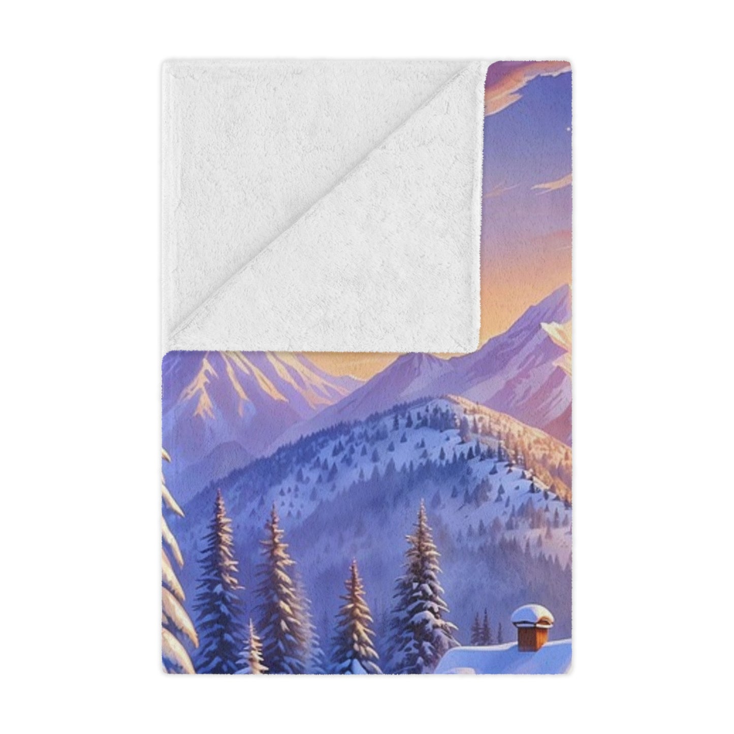 Winter Cabin Minky Blanket – Cozy Snowy Mountain Throw for Home & Holiday Décor