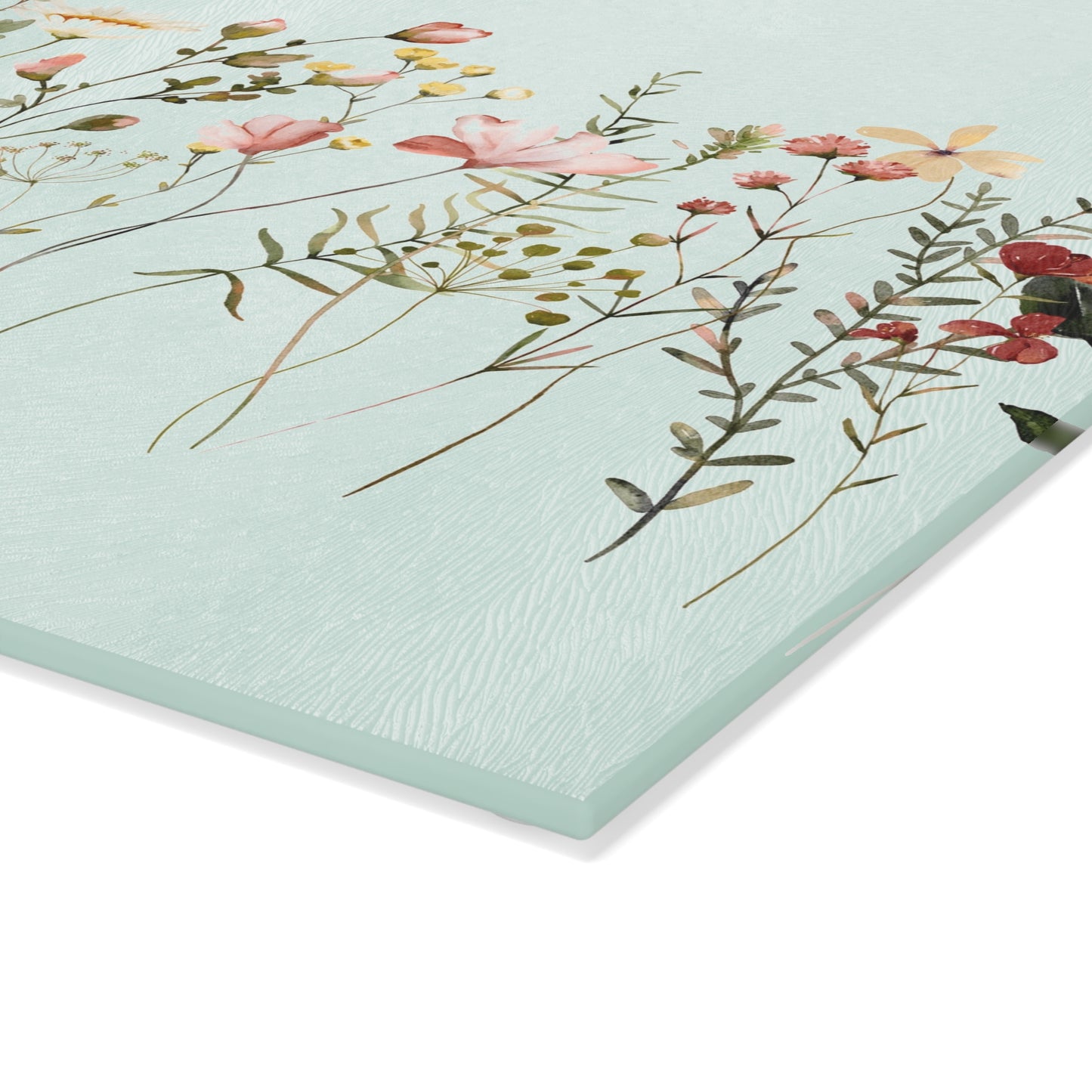 Floral Meadow Glass Cutting Board — Mint Wildflower Kitchen Prep Board