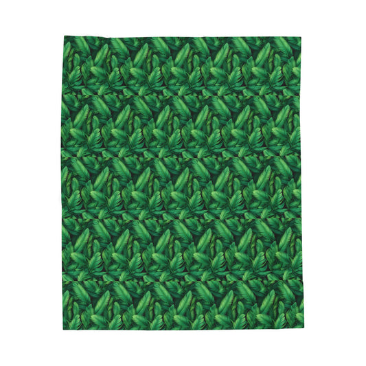 Lush Green Leaf Velveteen Plush Blanket, Cozy Home Decor, Gift for Plant Lovers, Tropical Vibes, Perfect for Holidays, Picnic, & Cozy Nights