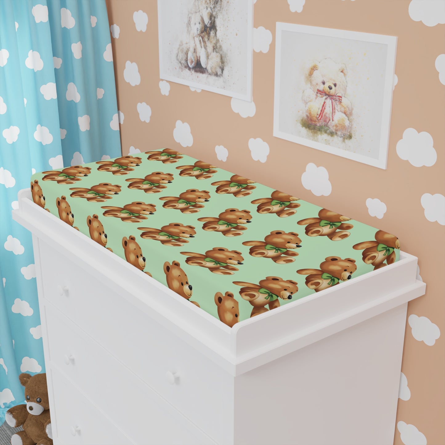 Cute Bear Baby Changing Pad Cover, Baby Shower Gift, Nursery Decor, Soft Cotton, Animal Print, Unisex Baby Gift
