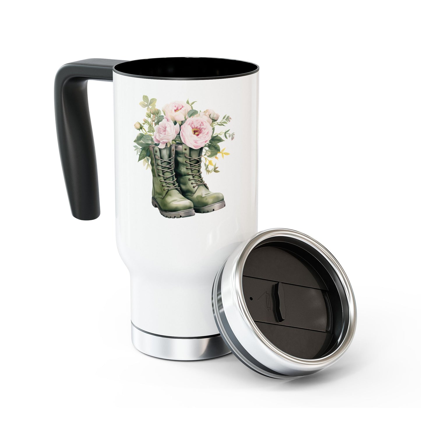 Floral Combat Boots Travel Mug — 14 oz Stainless Steel Insulated Tumbler