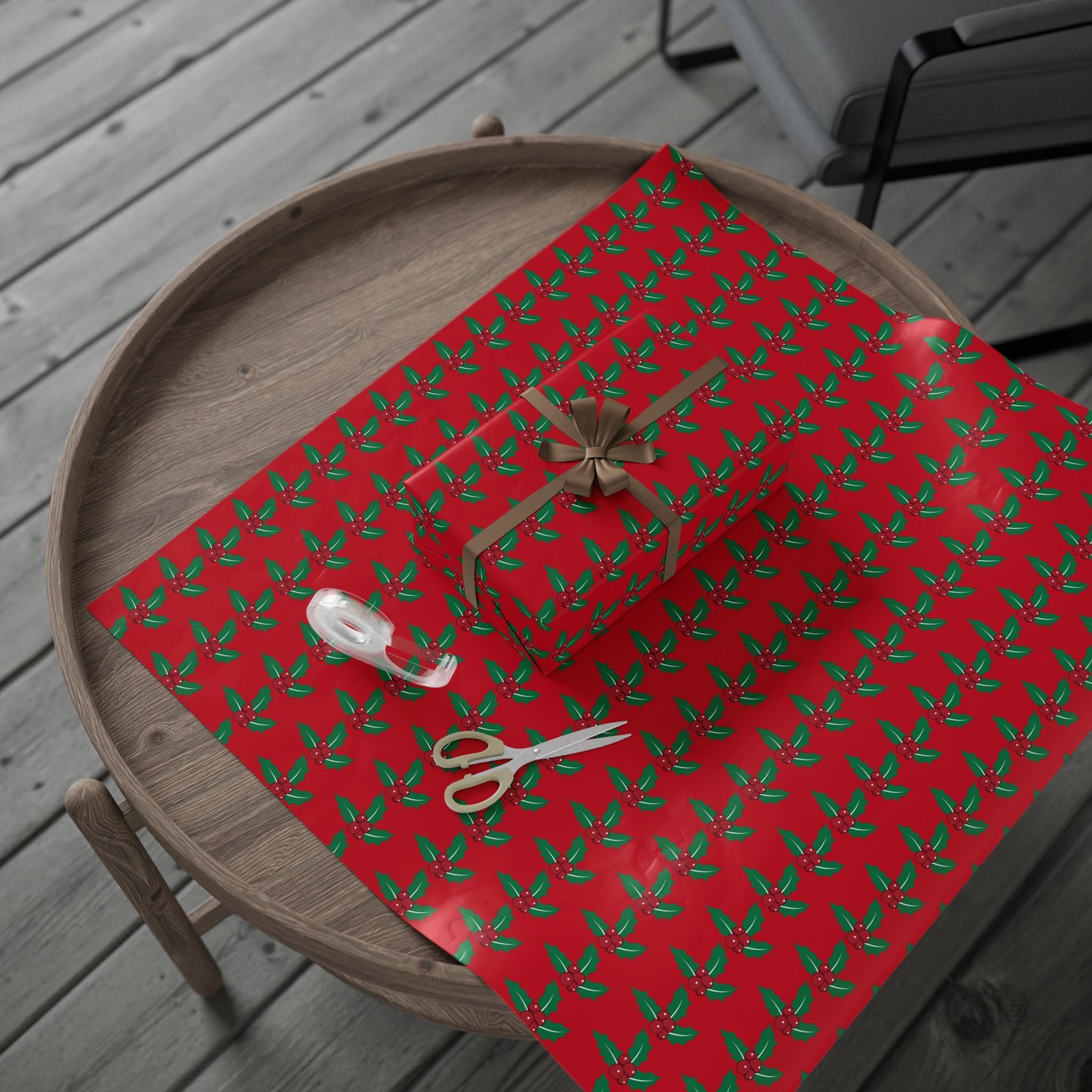 Festive Wrapping Paper Roll | Holiday Gift Wrap | Christmas Gift Wrap | Red Holly Design | Eco-Friendly Gift Wrap