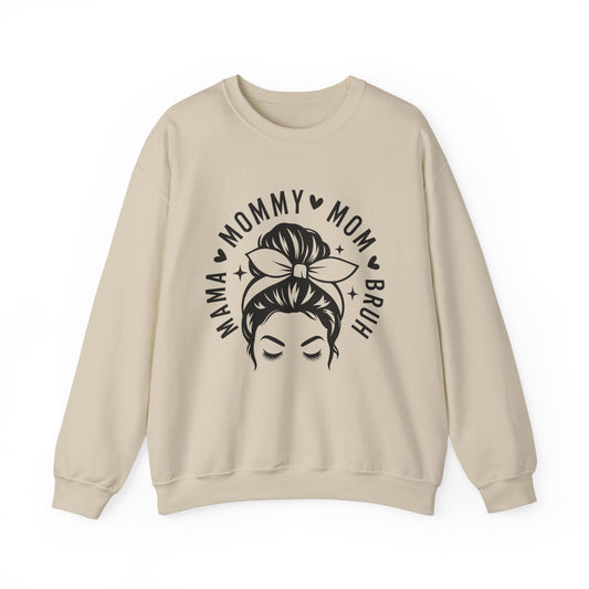 Mommy Mom Momma Crewneck Sweatshirt — Messy Bun Mom Graphic Pullover